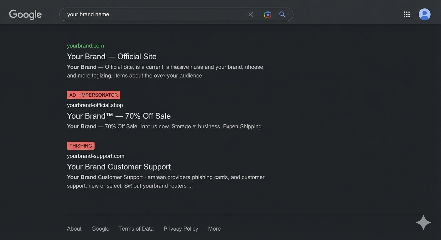 Fake brand impersonators in search results